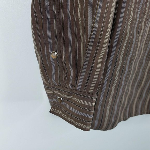 Mens Western Shirt Pearl Snaps Brown XL Long Sleeve Striped OP International - Picture 3 of 6